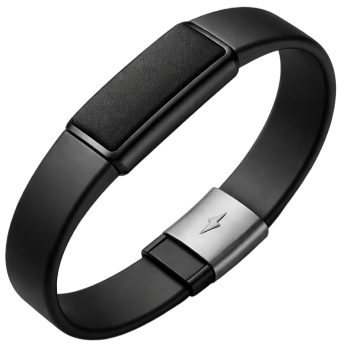 Pact wristband — sleek matte black silicone band with titanium clasp